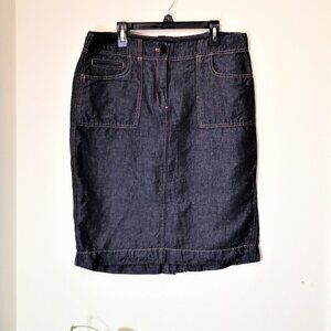 Talbots Linen Cotton Denim Jean‎ Skirt Contrast Stitch Size 10